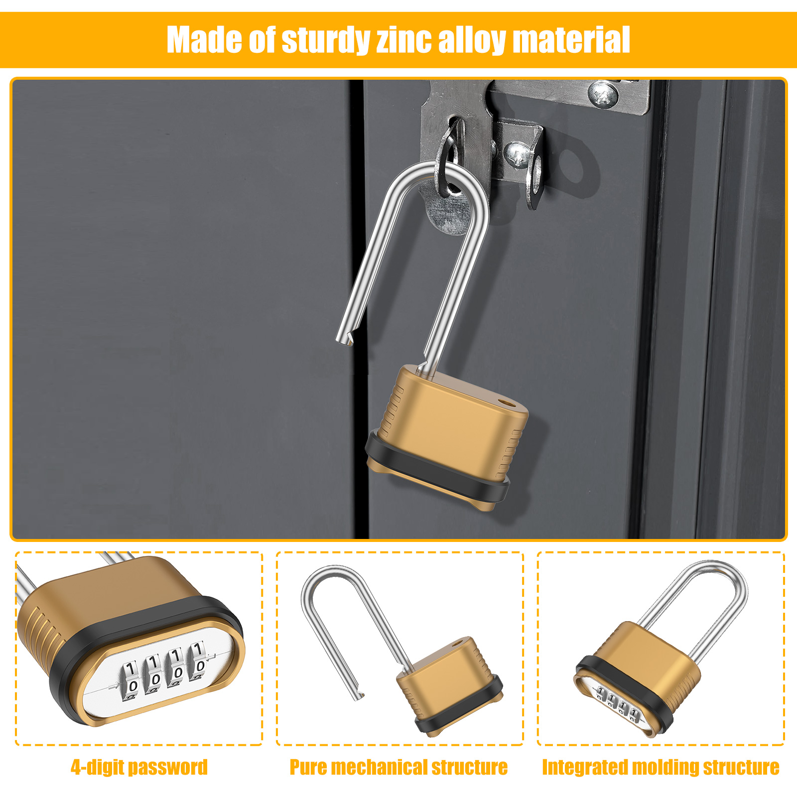2/8Pcs Combination Lock 4-Digi - U Lock Heavy Duty ulasan dan harga